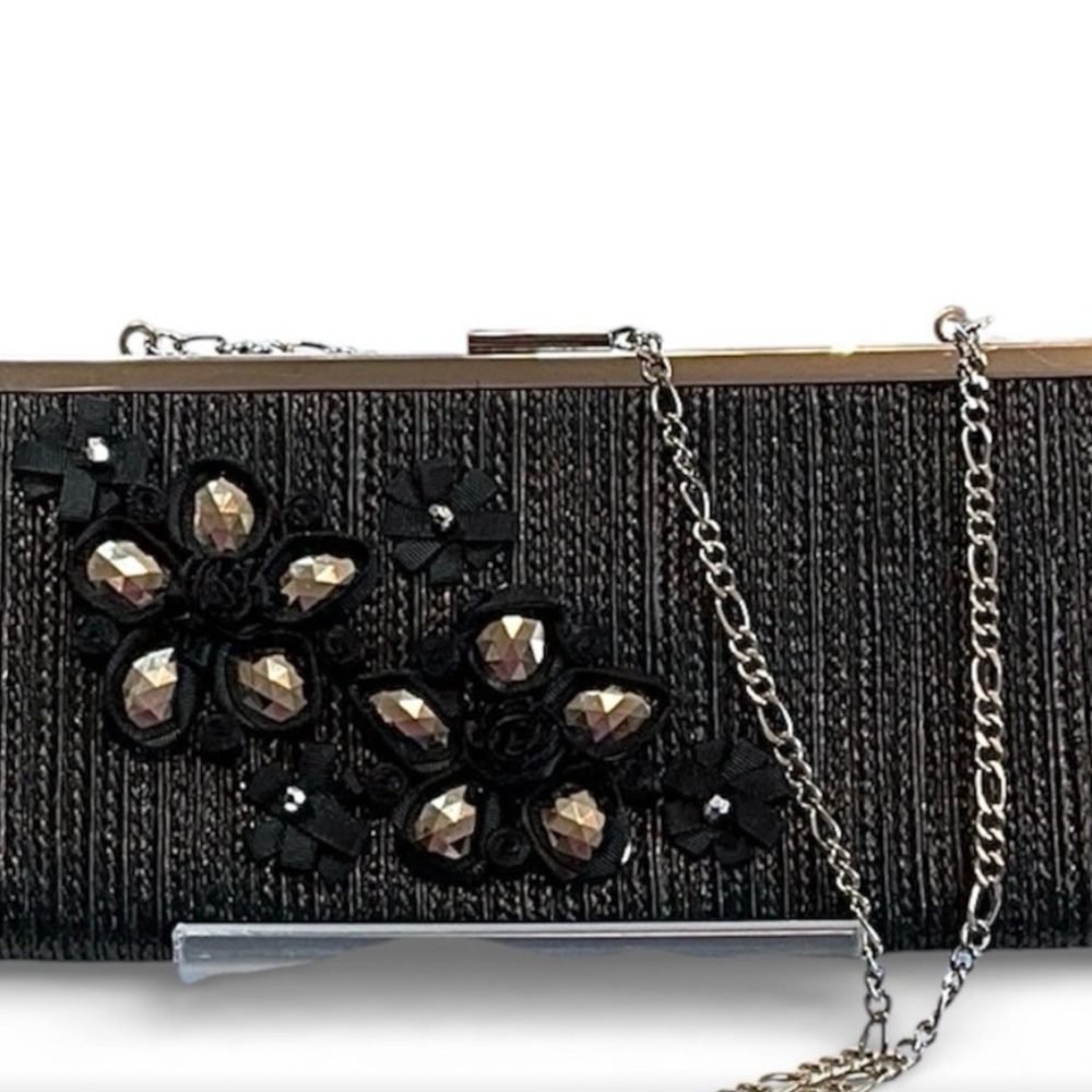 White House Black Market Black Floral Clutch